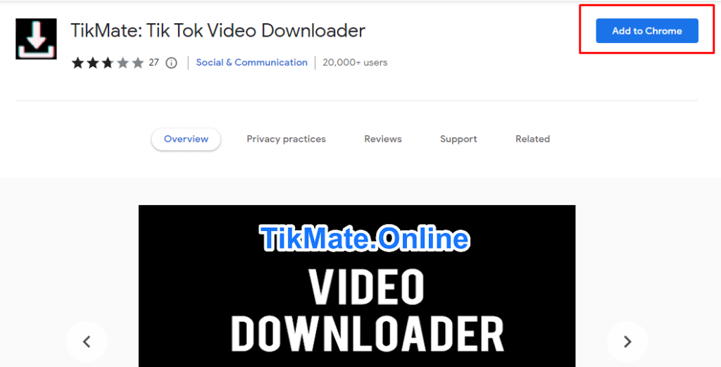 TikMate video downloader extension for Chrome