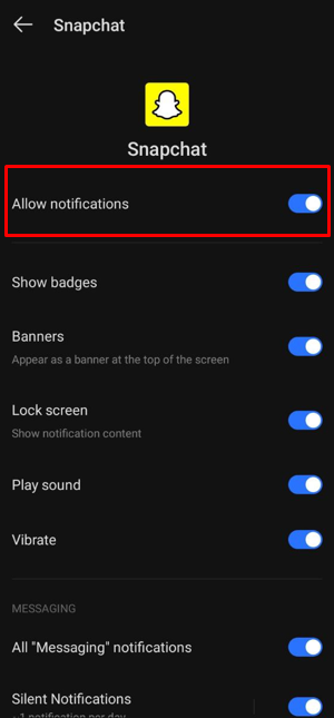 Fix Snapchat Story Notifications not Working - Allow push notifications