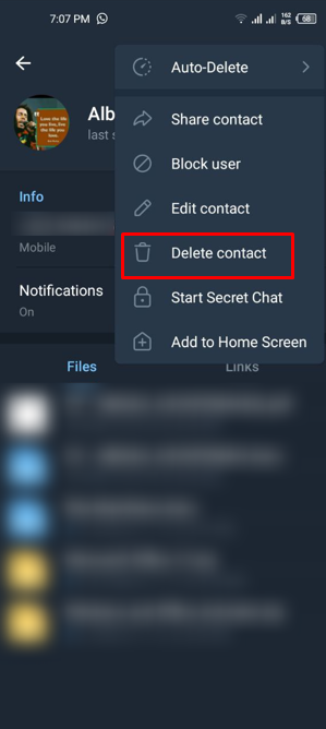 How to delete contacts on Telegram Android