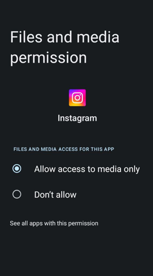 Instagram allow files and media permissions