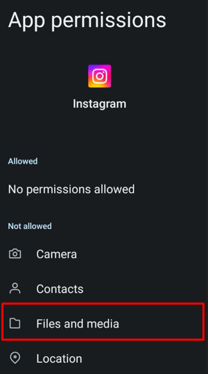 Instagram files and media permissions