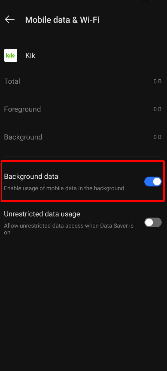 How to fix Kik notifications not working  - Enable Background Data Usage for Kik 