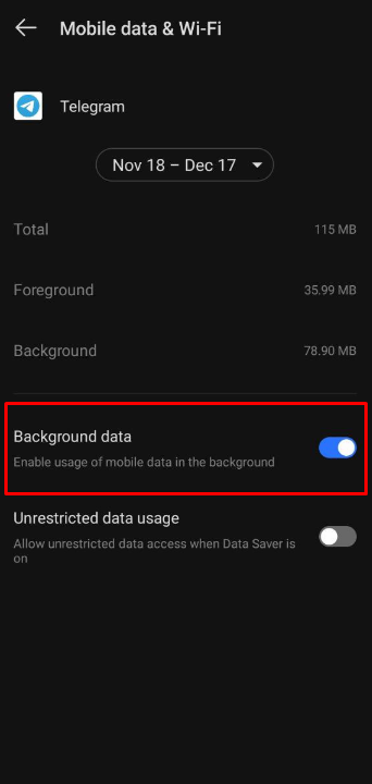 Fix Telegram shows notification but no message - enable background data usage
