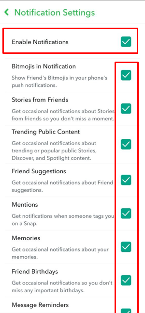 Fix Snapchat Notifications not Working - Enable push notifications