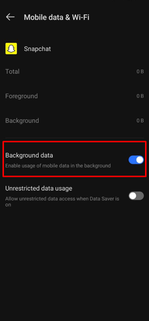 Fix Snapchat Stories Notifications not Working - enable background data usage