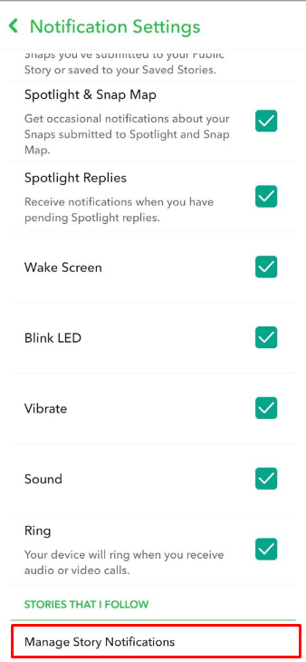 Turn Off Snapchat Story Notifications from the General Notification Settings